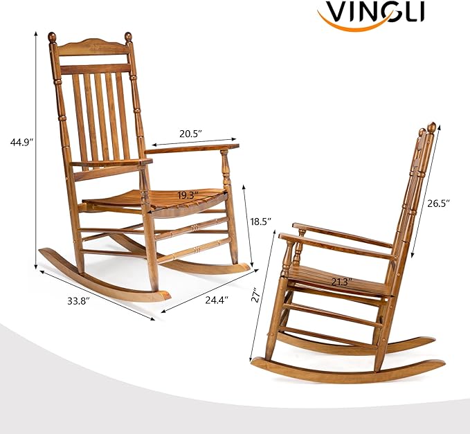 VINGLI Wooden Rocking Chair Outdoor, Patio Rockers - Image 3