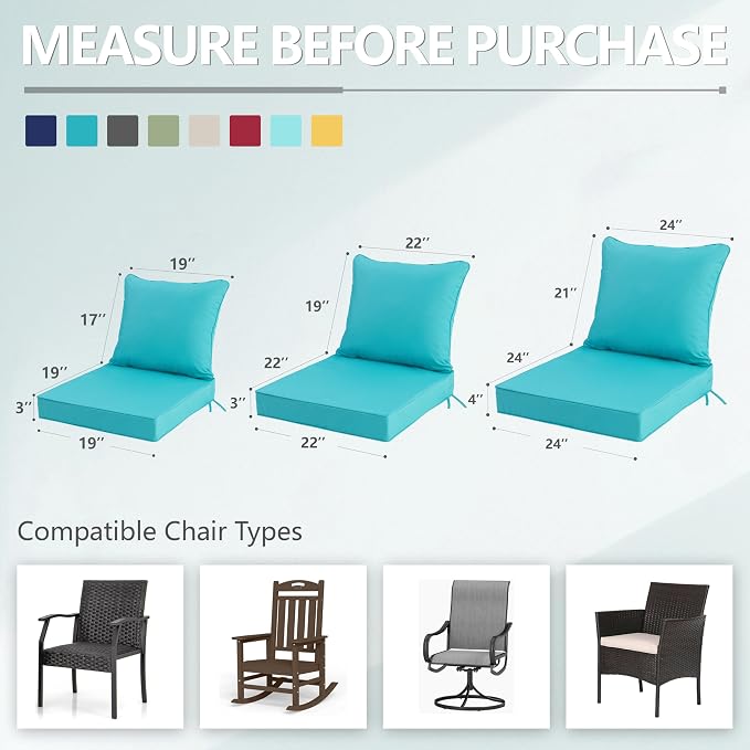 22x22 Inch Patio Chair Cushions Set of 2, Outdoor Furniture Cushions - Image 7