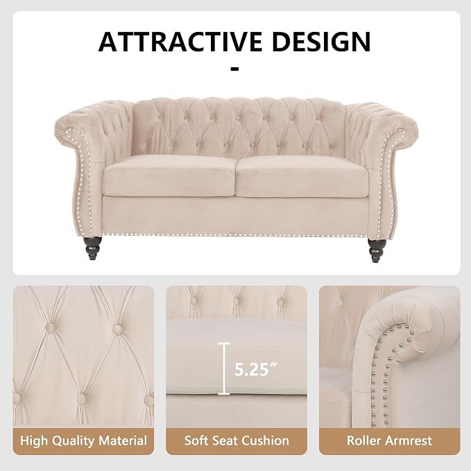 AVZEAR Chesterfield Loveseat, Modern Velvet Sofa Tufted Couch 2 Seater - Image 7