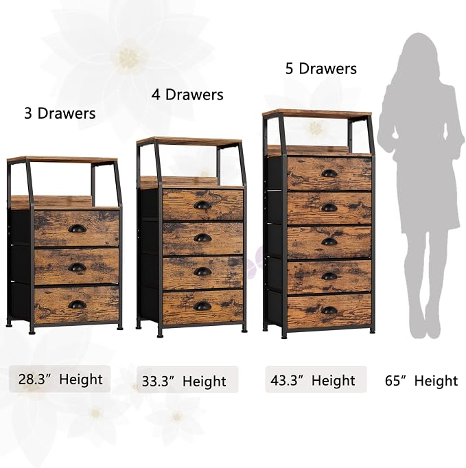 Furnulem Nightstand with 3 Drawers and 2-Tier Shelf, Fabric Small Dresser - Image 7