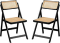 Furlide Rattan Folding Chairs, Modern Mid Century Dining Chairs Set of 2 by Furlide