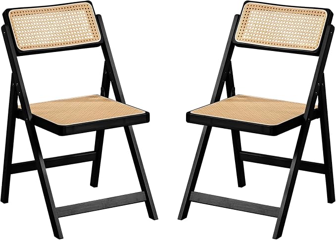 Furlide Rattan Folding Chairs, Modern Mid Century Dining Chairs Set of 2 by Furlide