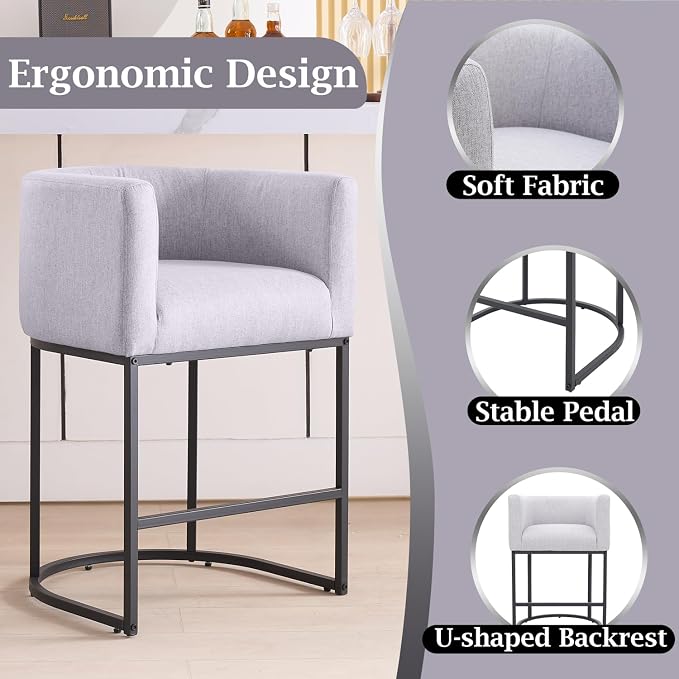 ClinQ 26" H Counter Height Bar Stools Set of 6, Modern Barrel Counter Stools - Image 3