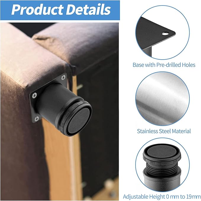 2.5 Inch Metal Furniture Legs Stainless Steel Adjustable Legs Black Metal Legs - Image 3