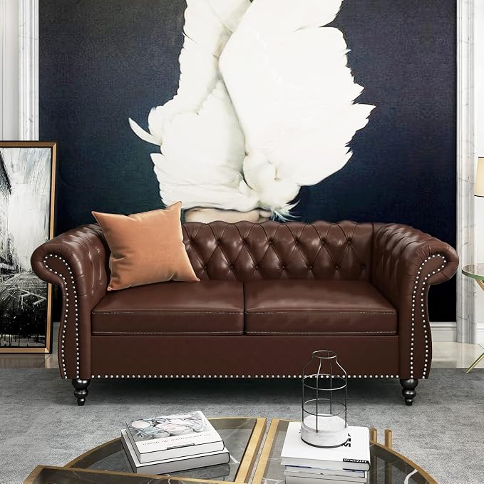 Mid-Century 2 Seater Sofa, Faux Leather Loveseat - Image 7