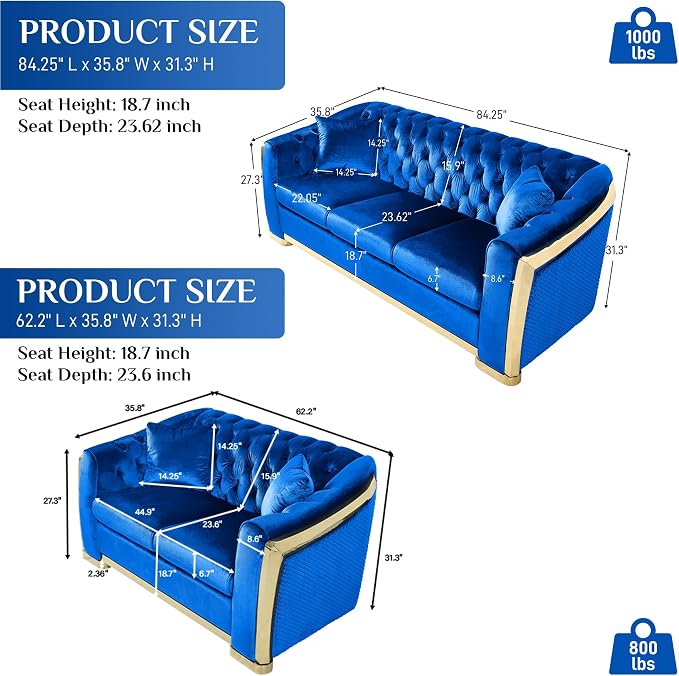 DAMAIFROM Mid Century Modern Chesterfield Sofa Couch, 3 Seat Tufted Sofas - Image 2