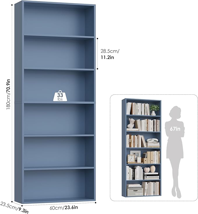 FOTOSOK 6-Tier Open Bookcase and Bookshelf, Freestanding Display Storage - Image 3