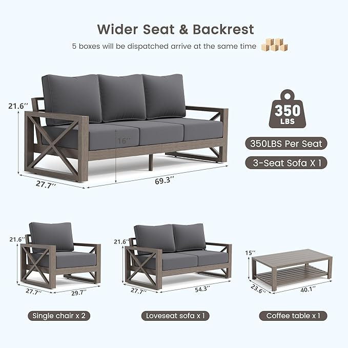 UDPATIO Aluminum Patio Furniture Set, Faux Wood Grain Modern Outdoor Furniture - Image 9