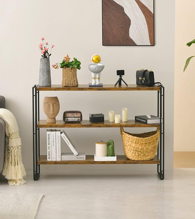 HCHQHS 3-Tier Rustic Wood and Metal Industrial Bookcase - 40in - Image 6