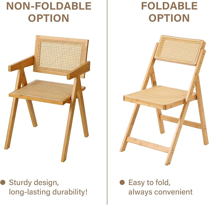 Furlide Rattan Folding Chairs, Modern Mid Century Dining Chairs Set of 2 - Image 4