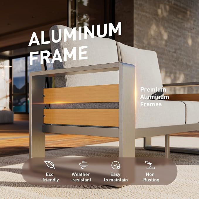 Aoxun Aluminum Outdoor Patio Furniture Set, 3 Seats Metal Sectional Patio - Image 2