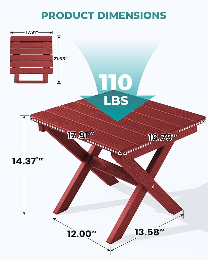 SERWALL Folding Outdoor Side Table Set of 4, Small Adirondack Side Table - Image 3