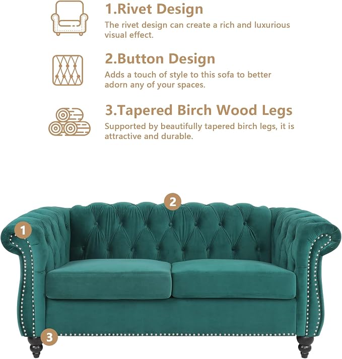 QHITTY 2 Piece Living Room Set, Sectional Chesterfield Sofa Chair Contemporary - Image 3