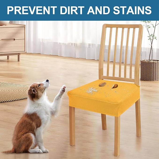 Smiry Waterproof Seat Covers for Dining Room Chairs Set of 4, Stretch Jacquard - Image 6