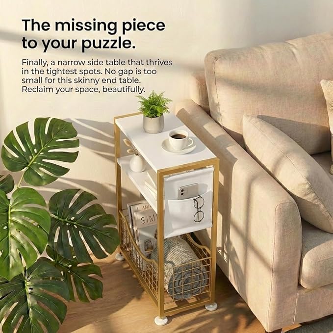 Skinny Side Table with Storage, 3 Tier Slim Side Tables - Image 6
