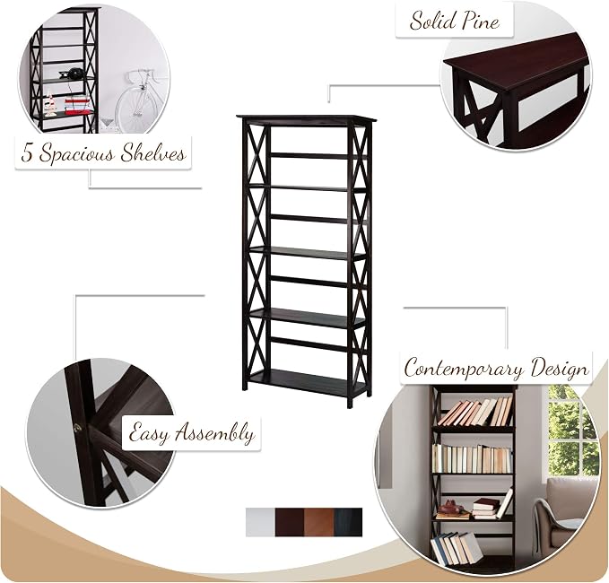 Montego 5-Shelf Bookcase-Walnut - Image 4