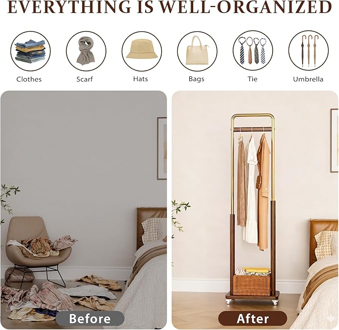 Taitiy Clothes Rack Solid Wood Coat Rack, Metal and Solid Wood Combination - Image 5