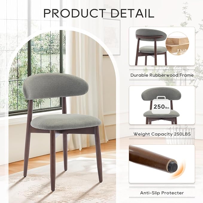 COLAMY Wooden Dining Room Chairs Set of 4, Modern Upholstered Fabric Dining - Image 5
