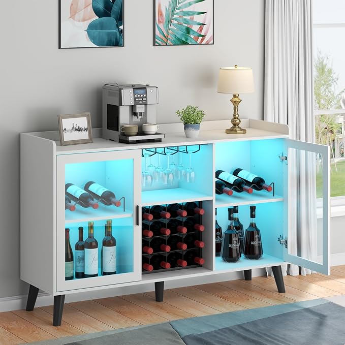 Loomie Wine Bar Cabinet with LED Light, Home Coffee Cabinet with Wine Rack and - Image 3