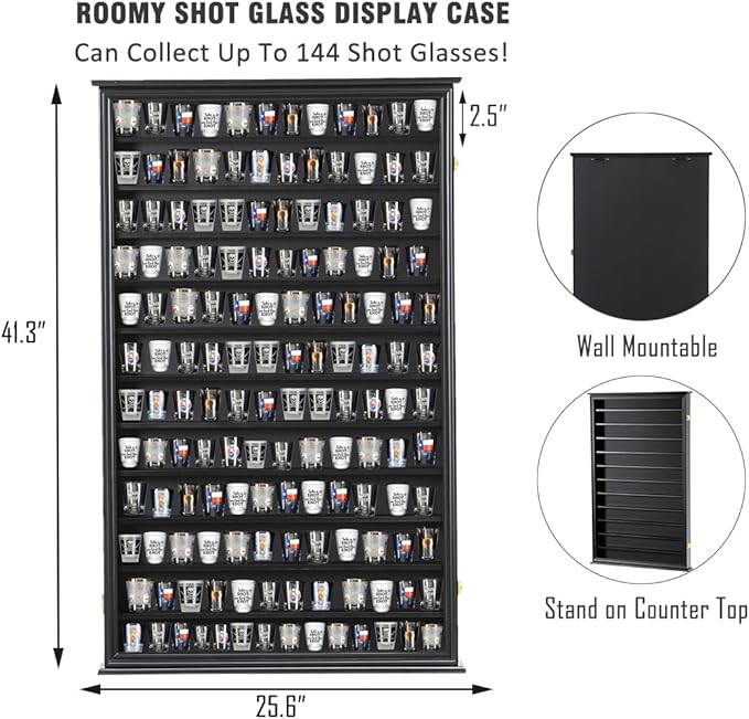 Shot Glass Storage Display Case Large Solid Wood Cabinet Rack Holder Wall - Image 2