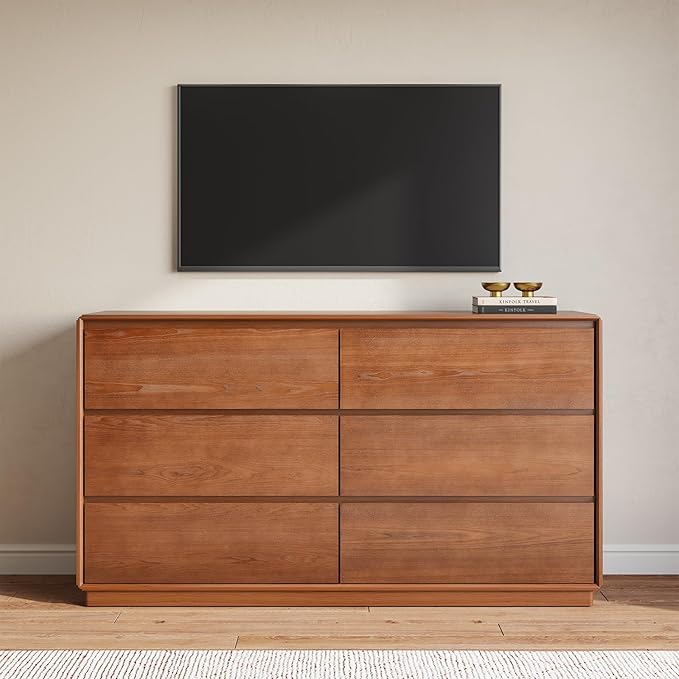Solid Wood Dresser for Bedroom, Natural Solid Wood 6 Drawer Dresser, 55.2" Wide - Image 4