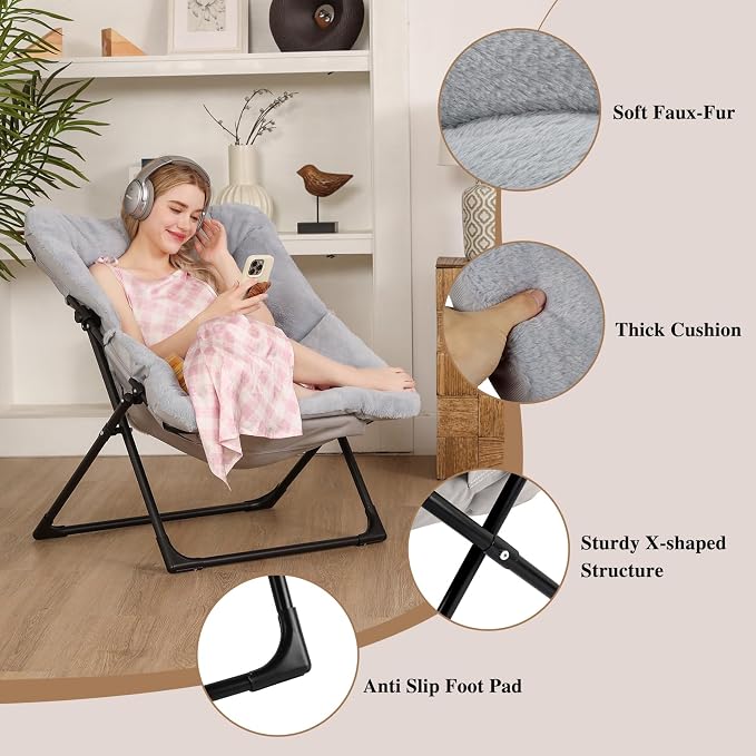 Comfy Saucer Chair for Adults, Soft Faux Fur Bedroom Chair - Image 6