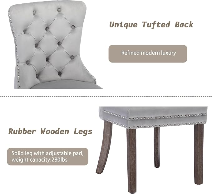 KCC Velvet Dining Chairs Set of 2, Upholstered High-end Tufted Dining Room Chair - Image 7