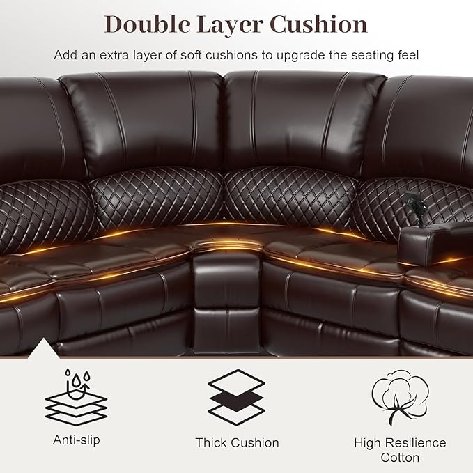 Yolsali Manual Reclining Sectional Sofa Set, 5 Seats 1+1+3 Leather Reclining - Image 5