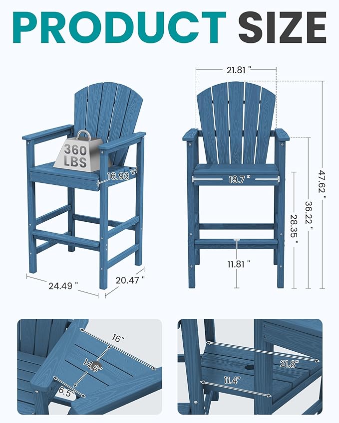 SERWALL Tall Adirondack Chairs Set of 4 - Image 2