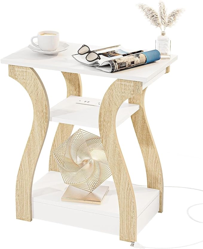 FROMJBEST End Table with Charging Station, Side Table with USB Ports and Outlets by FROMJBEST