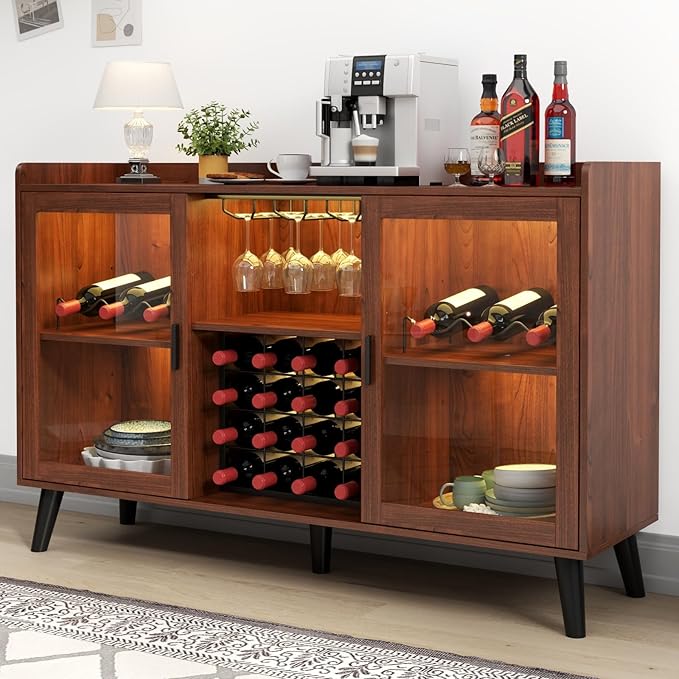 Loomie Wine Bar Cabinet with LED Light, Home Coffee Cabinet with Wine Rack and by LOOMIEDirect