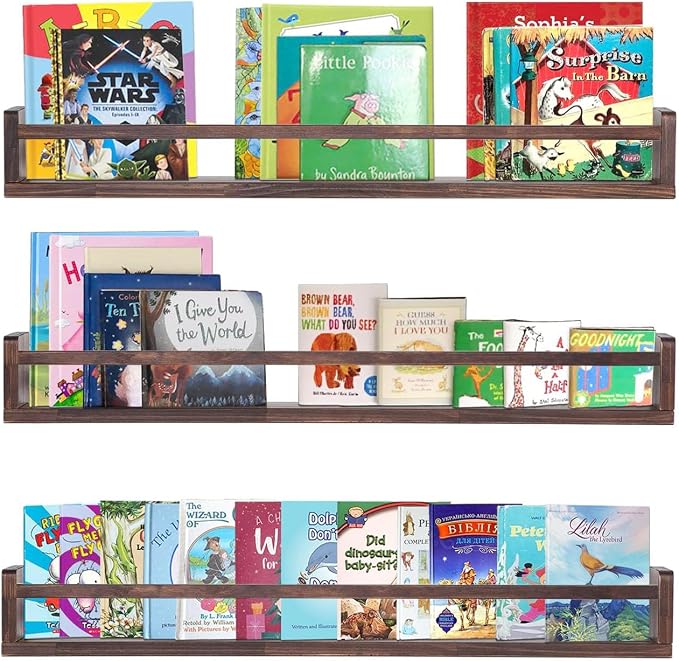 AZSKY Nursery Book Shelves Deep Walnut Wall Mount Floating Book Shelf by AZSKYMakeyourlifebetter
