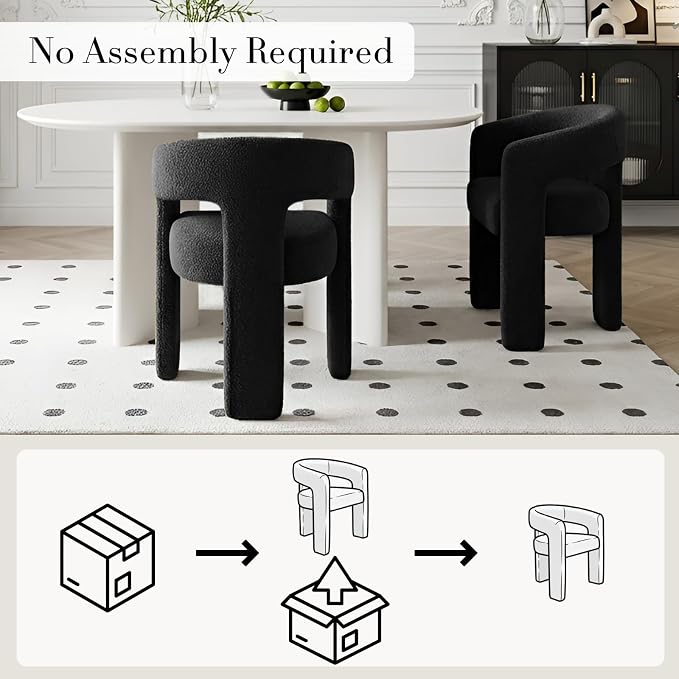 Black Dining Chairs Set of 6, Upholstered Sherpa Barrel Chairs - Image 3