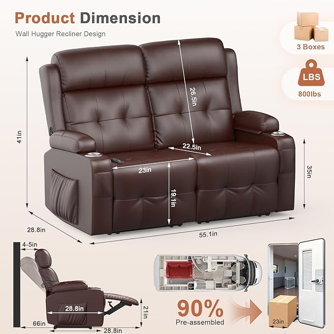 RV Loveseat Recliner Sofa, Wall Hugger Recliners - Image 2