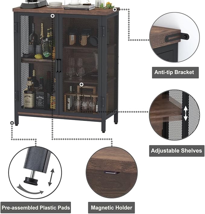 BON AUGURE Coffee Bar Cabinet for Liquor, Small Storage Cabinet for Home Kitchen - Image 3