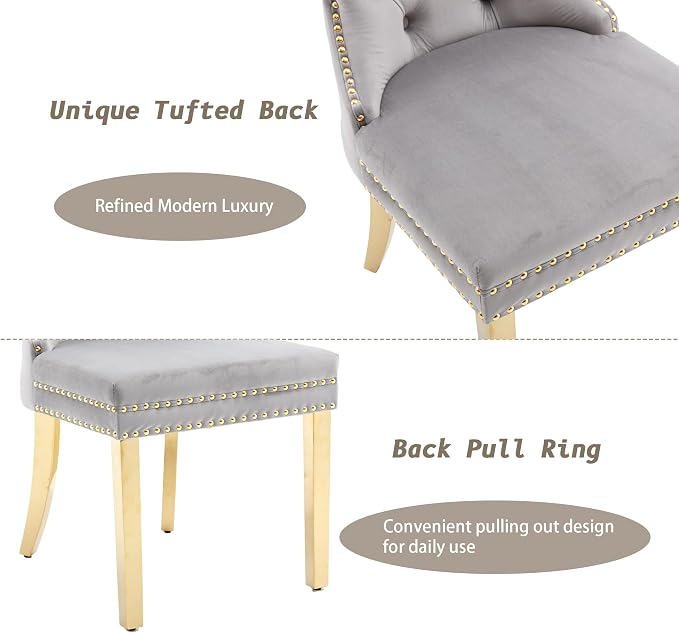KCC Velvet Dining Chairs Set of 6, Upholstered High-end Tufted Dining Chair - Image 7
