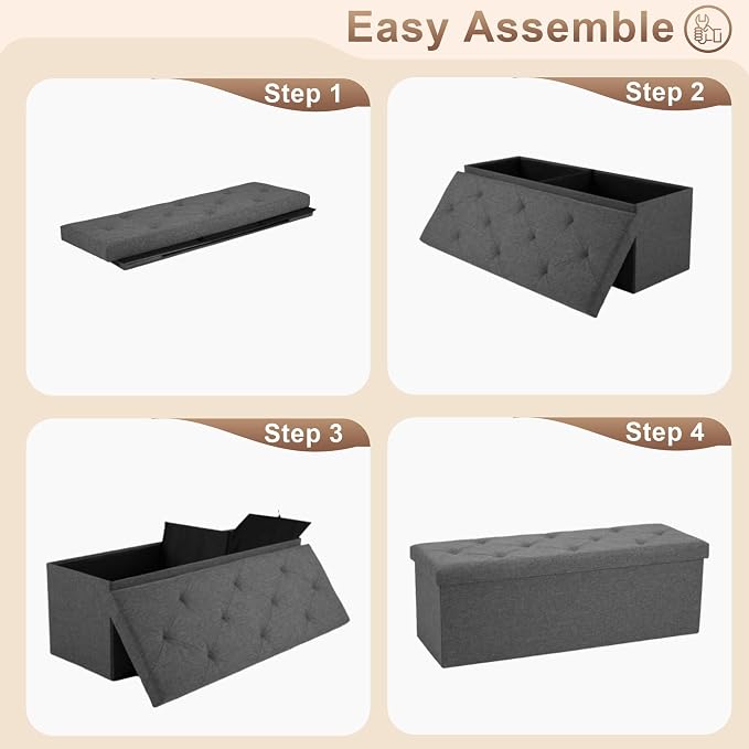 43 inch Storage Ottoman Bench, 30 inch Folding Storage Bench Ottoman, - Image 6
