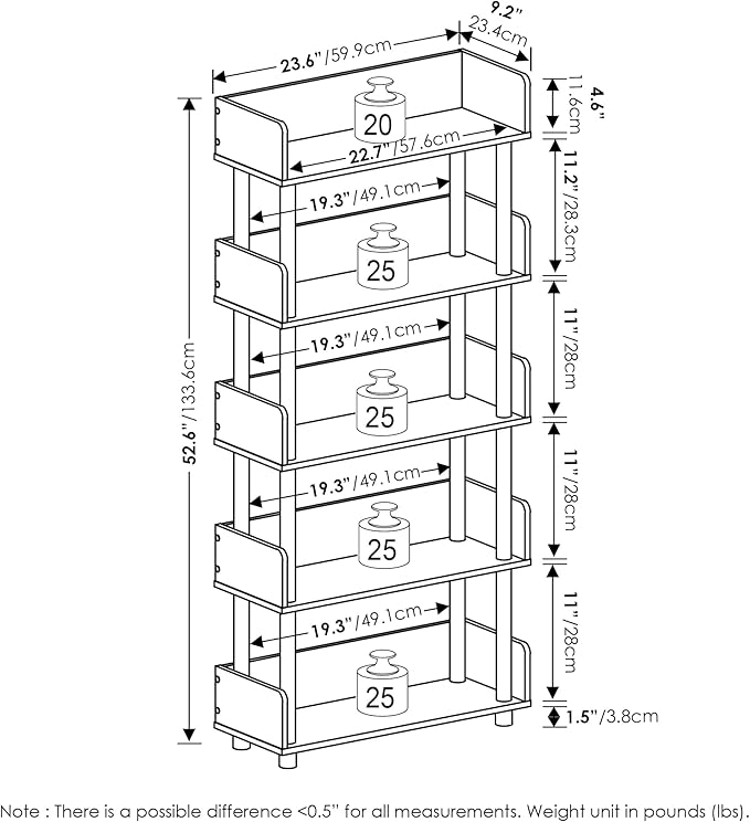 Furinno Turn-N-Tube 5-Tier Toolless Display Rack, French Oak/Black - Image 3