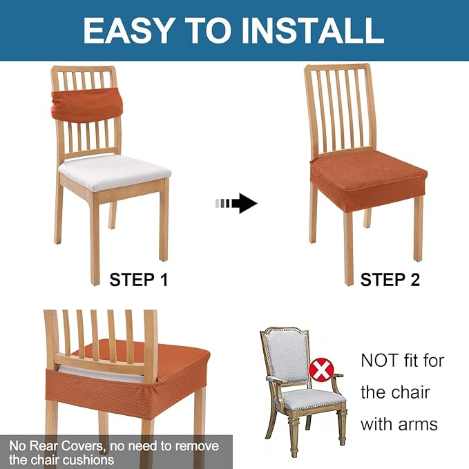 Smiry Waterproof Seat Covers for Dining Room Chairs Set of 8, Stretch Jacquard - Image 5