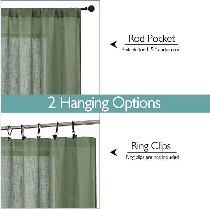 Chyhomenyc Sage Green Semi Sheer Curtains 96 Inches Long 2 Panels - Image 4