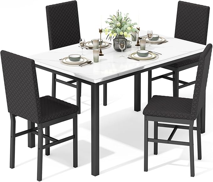 Recaceik Dining Table Set for 4, Modern 5 Piece Dining Table Set Faux Marble by Recaceik
