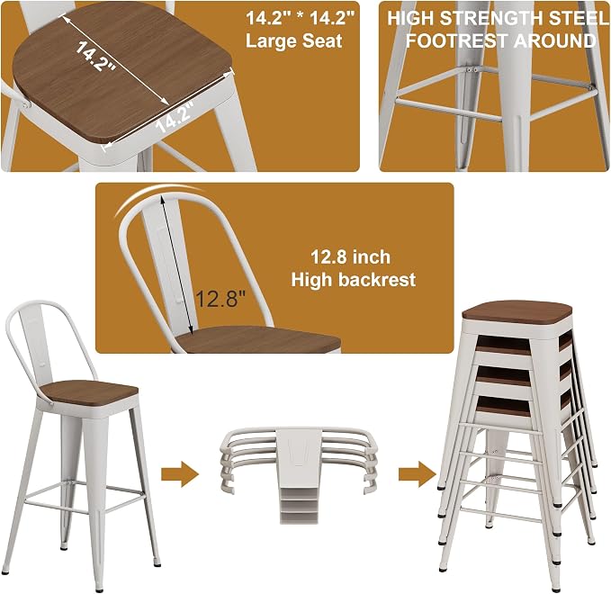 Andeworld Metal Bar Stools Set of 4, 30 inch Bar Height Barstools - Image 7