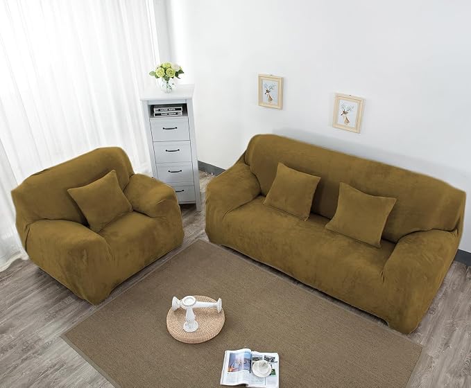 vctops 4 Seater Velvet Plush Stretch Sofa Slipcover 1-Piece Sofa Cover - Image 3