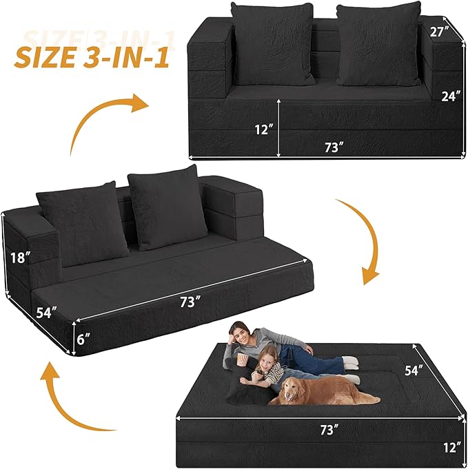 Futon Sofa Bed with Pillow, 3-in-1 Sleeper Sofa Bed with Removable Cover - Image 3