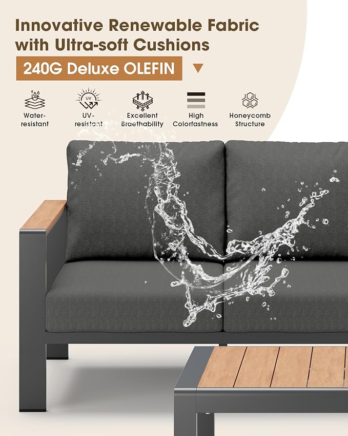 Aluminum Outdoor Patio Furniture 3 Seats, All-Weather Outdoor Patio Sofa - Image 3
