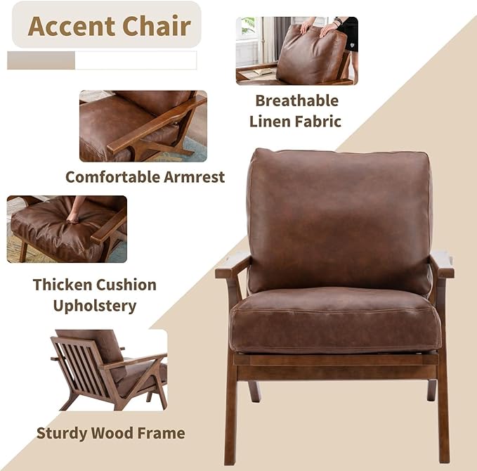 HNY Mid Century Arm Chair, Retro Accent Armchair - Image 4