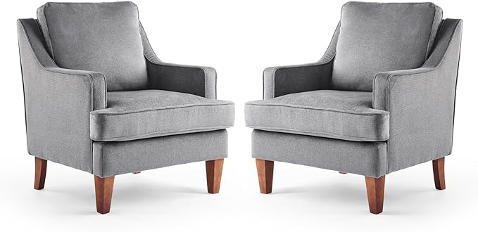 VINGLI Grey Accent Chairs Set of 2, Mid Century Modern Chairs, Upholstered by VINGLI