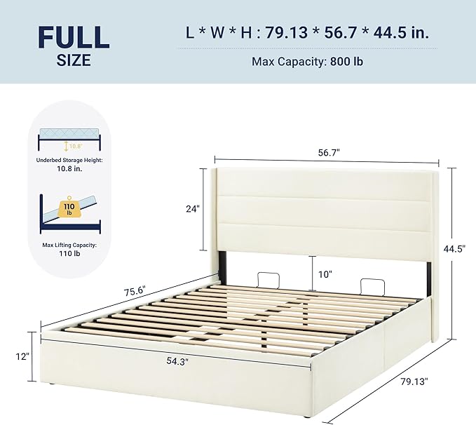 Allewie Full Size Lift Up Storage Bed, Chenille Fabric Upholstered, Modern - Image 2