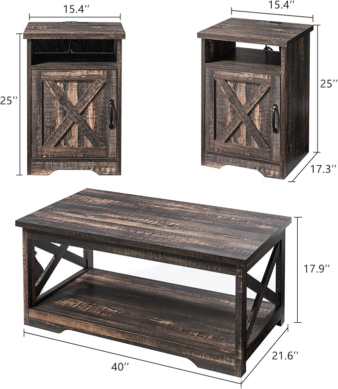 AMERLIFE 3-Piece Farmhouse Table Set Includes Coffee Table& Two End Tables - Image 2