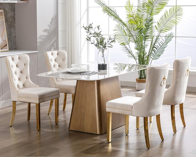 KCC Velvet Dining Chairs Set of 6, Upholstered High-end Tufted Dining Chair - Image 9